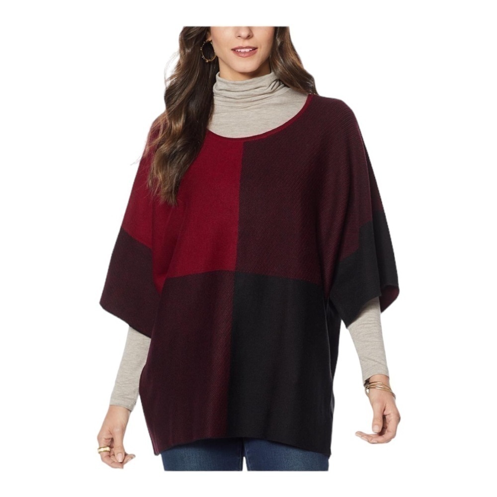 Nina Leonard Color Block Oversized sweater (C1) crimson & black